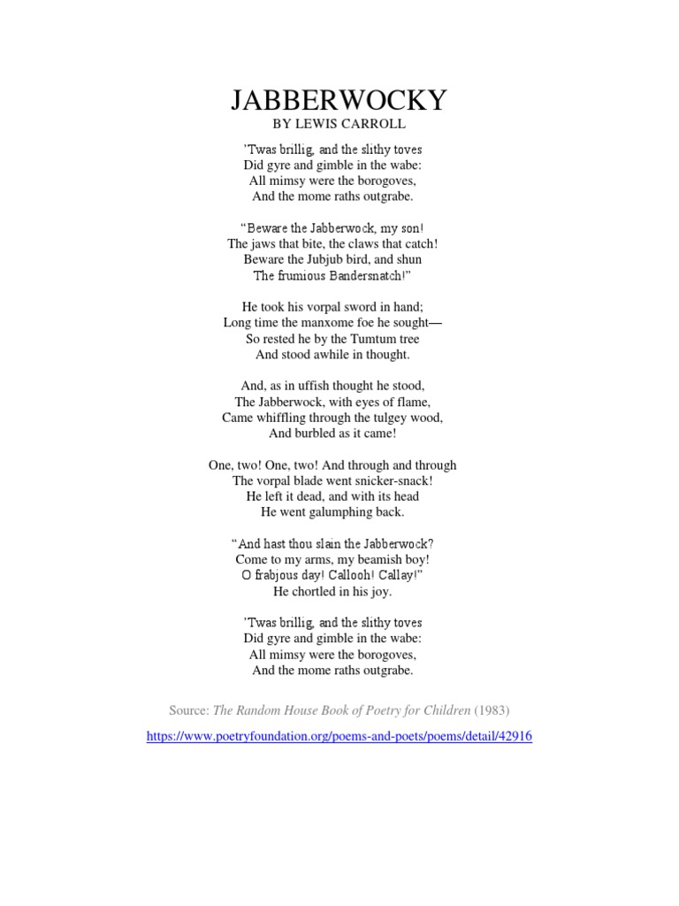JabberWocky (Explained) PDF Style (Fiction) Linguistic Typology