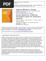 Anxiety Sensitivity a Potential Vulnerability Factor for Compulsive Hoarding.