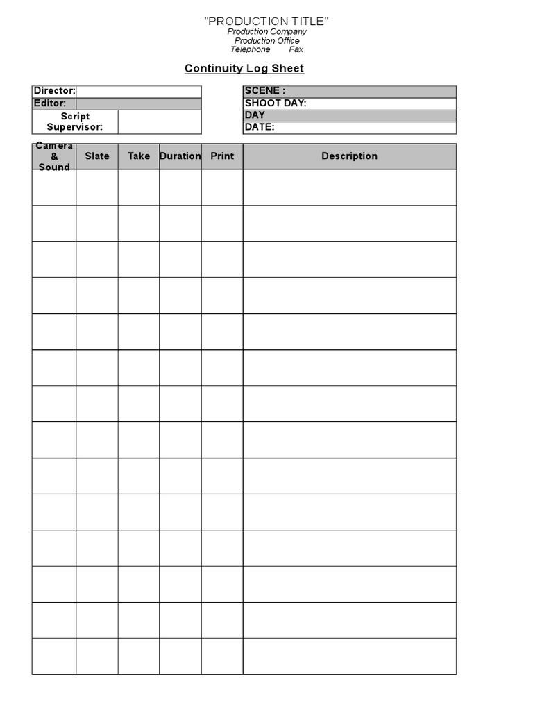 Production Continuity Log Template | PDF