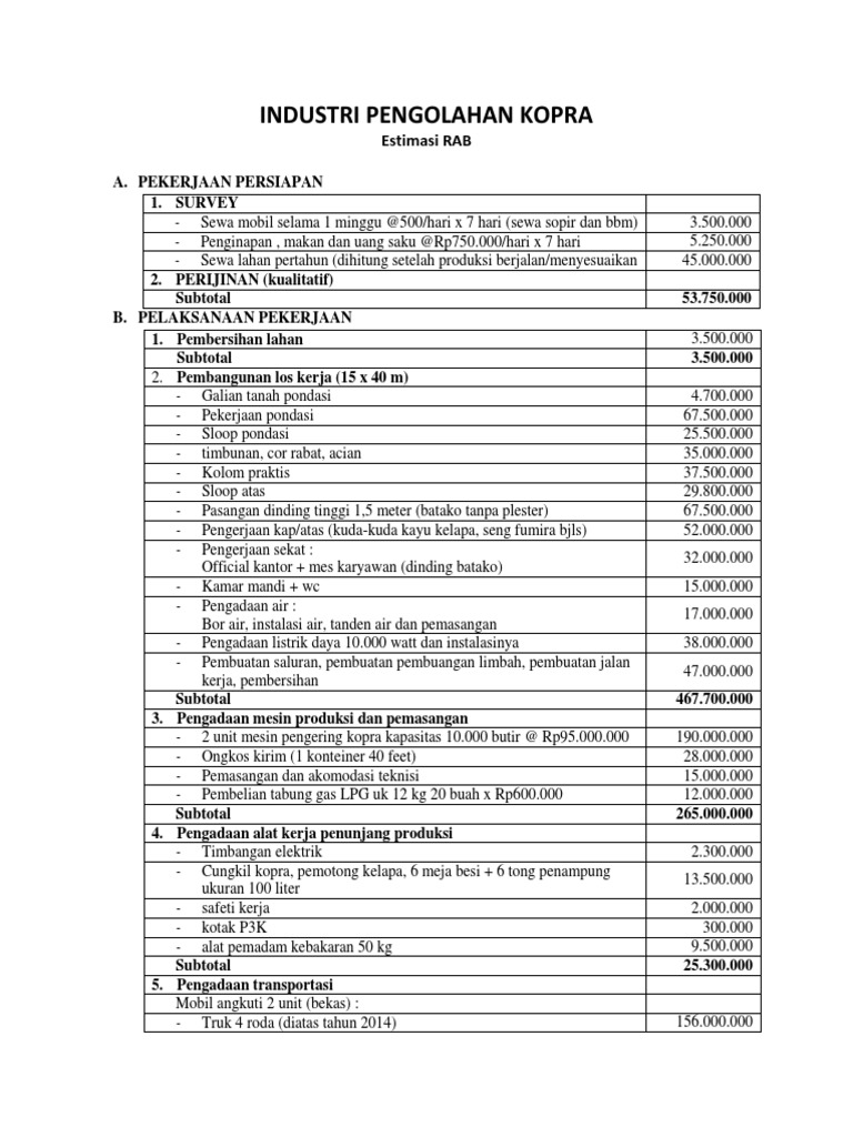 RAB Pembangunan Pabrik Kelapa Sawit | PDF | Industri | Energi dan ...