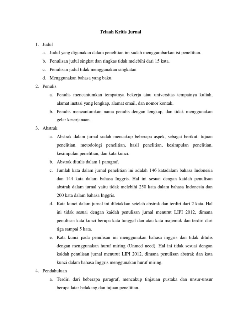 Telaah Kritis Jurnal