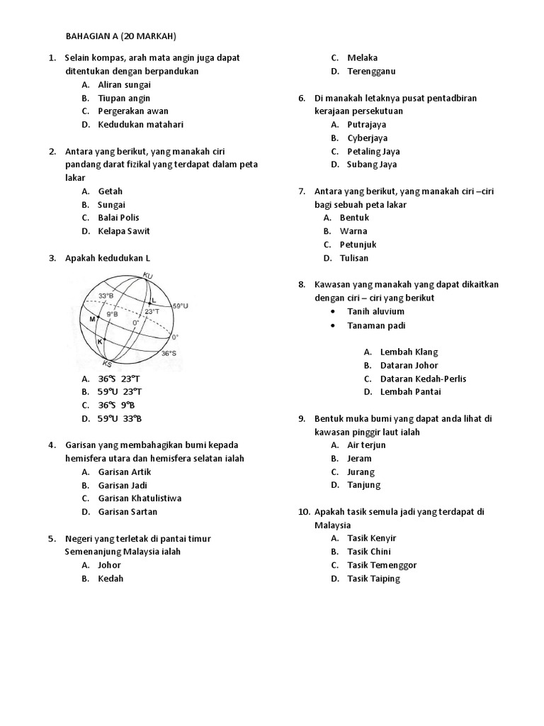 Soalan Objektif Geografi Tingkatan 2