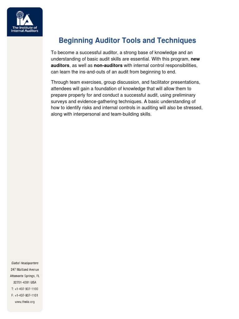Tools for New Auditors Training | PDF | Internal Audit | Internal Control