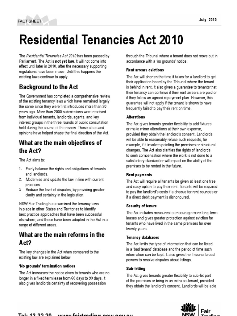 Residential Tenancies Act 2010 Leasehold Estate Landlord