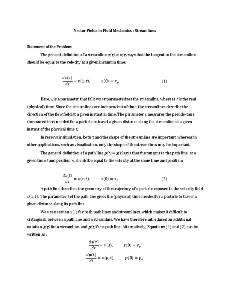 Streamlines in Fluid Mechanics | PDF | Divergence | Fluid Mechanics