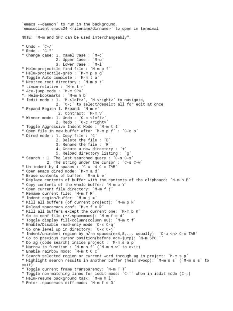 Spacemacs Cheatsheet PDF Computer Architecture Utility Software