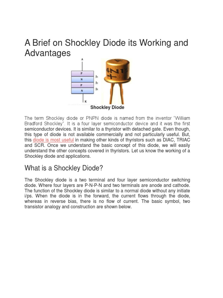 Shockley Diode Working and Advantages PDF Diode PN Junction