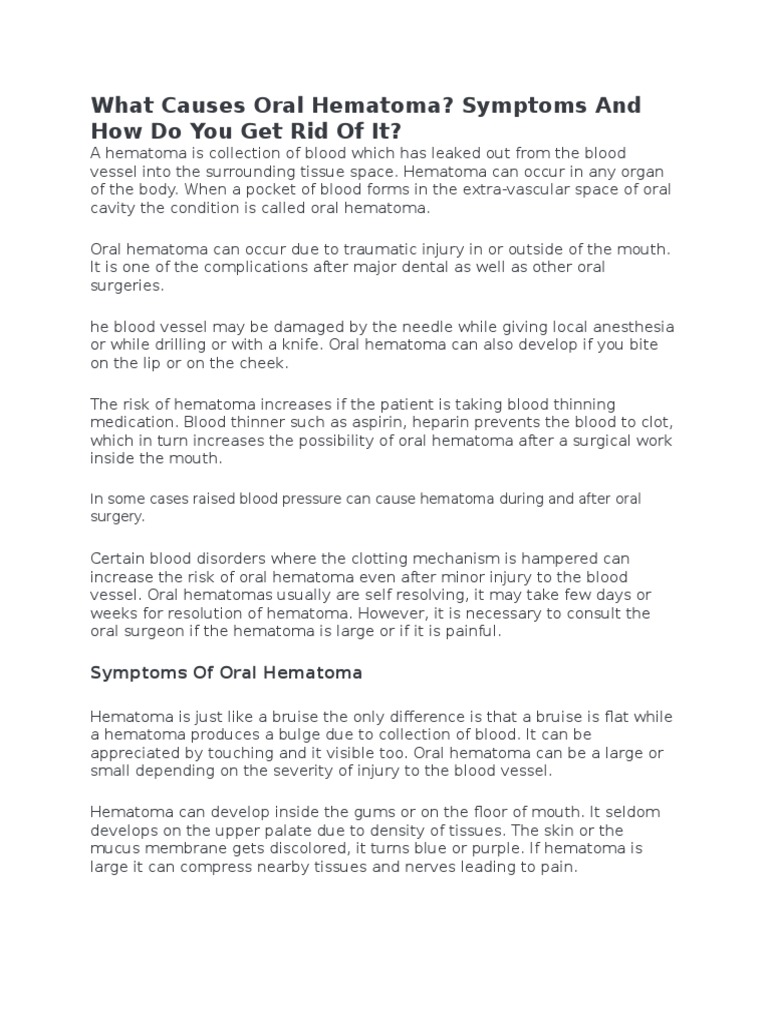 What Causes Oral Hematoma Surgery Medical Specialties