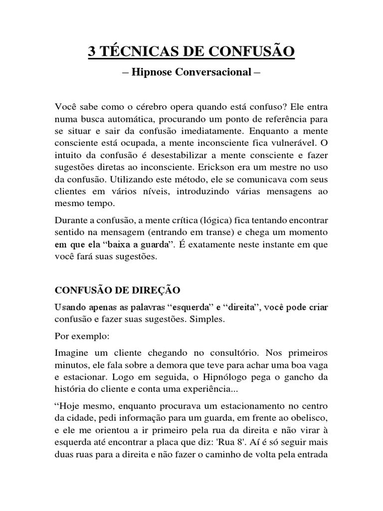 3 TÉCNICAS DE CONFUSÃO (Luiz Souza) PDF | PDF | Hipnose | Programação ...