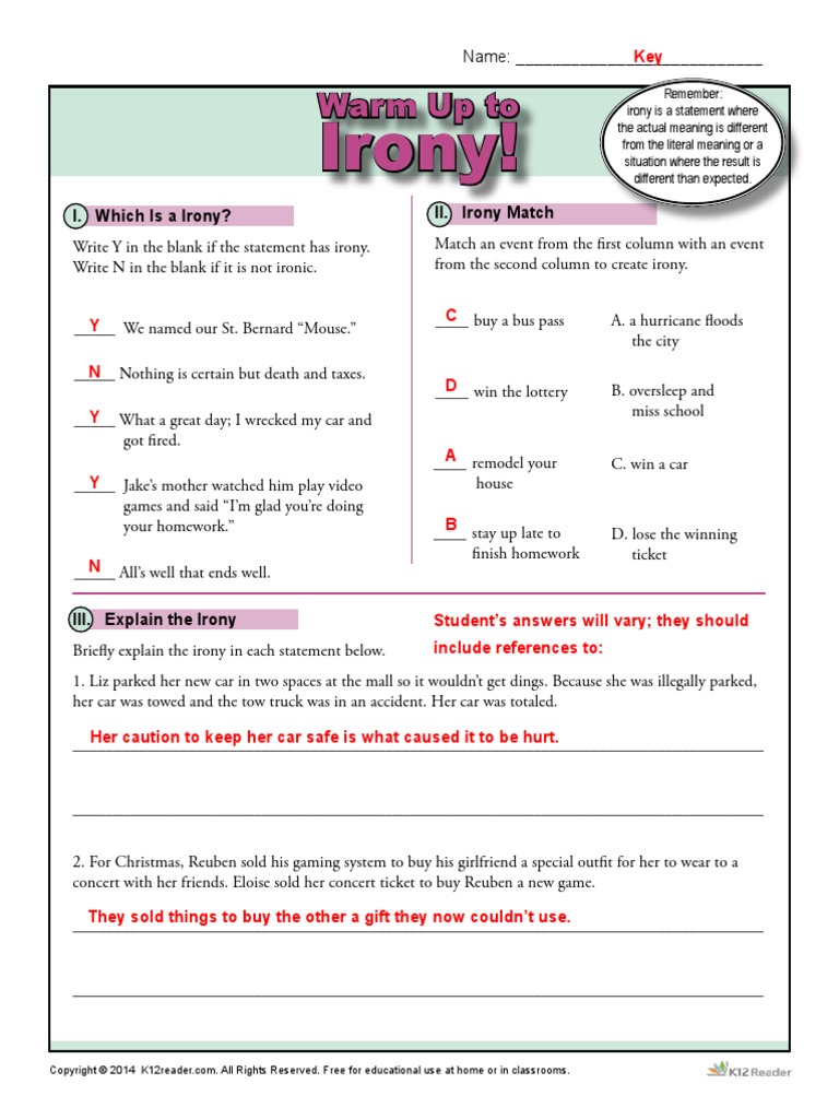 worksheet Types Of Irony Worksheet irony worksheet irony