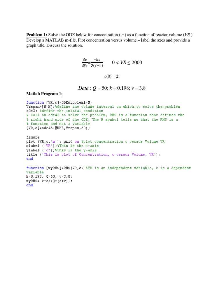 Solving ODEs and PDEs using MATLAB | PDF | Ordinary Differential ...