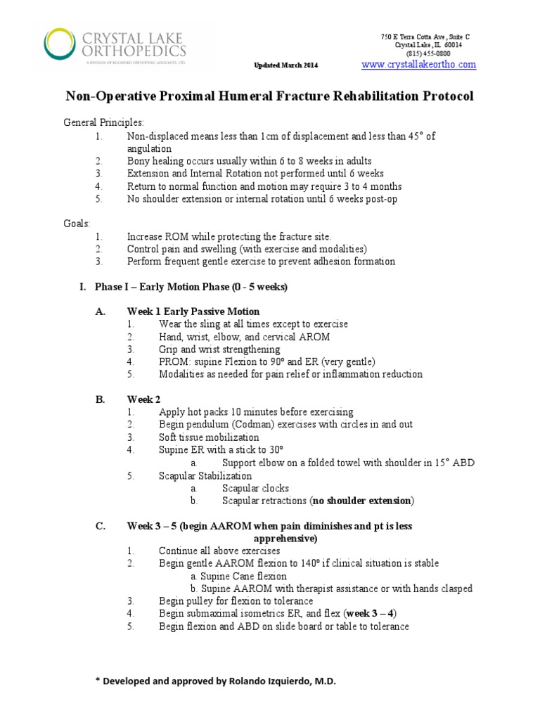 Non-Operative Proximal Humerus Rehab Protocol | PDF | Anatomical Terms ...