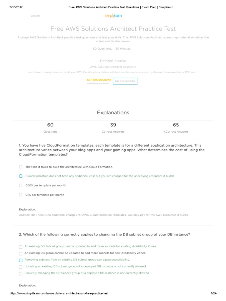 Free AWS Solutions Architect Practice Test Questions ...