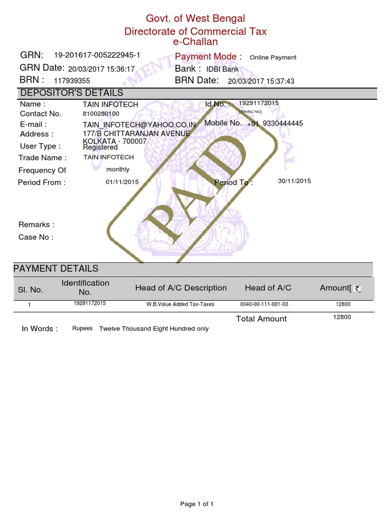 West Bengal e-Challan Details | PDF | Finance & Money Management