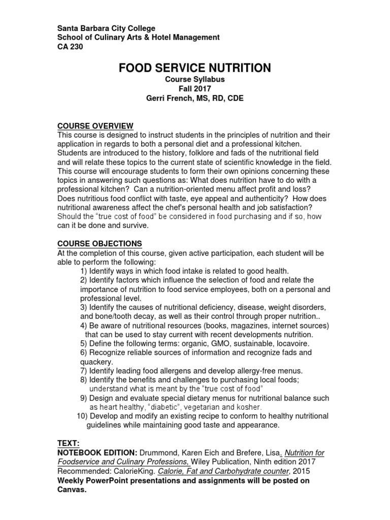 Food Service Nutrition Foodservice and Culinary Professions, Wiley