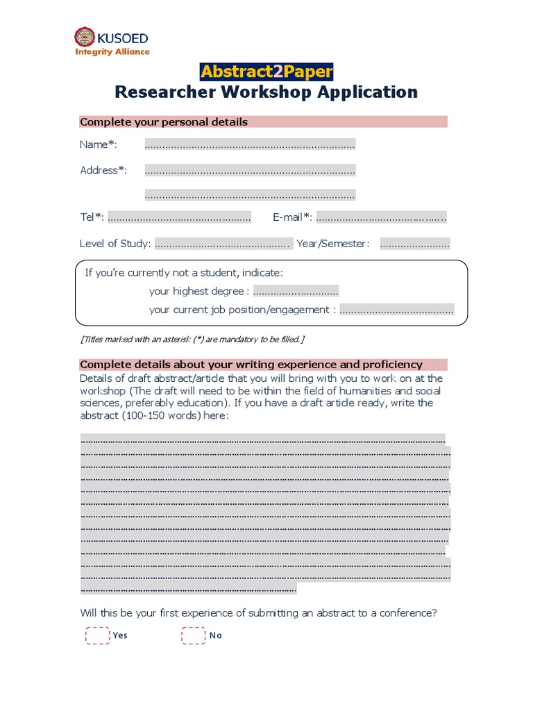 Abstract2Paper - Workshop Applilcation Form | PDF | Academia | Cognition