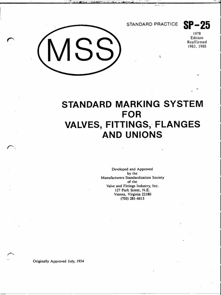 MSS SP25 Standard Marking For Fitting, Valves, Flanges PDF