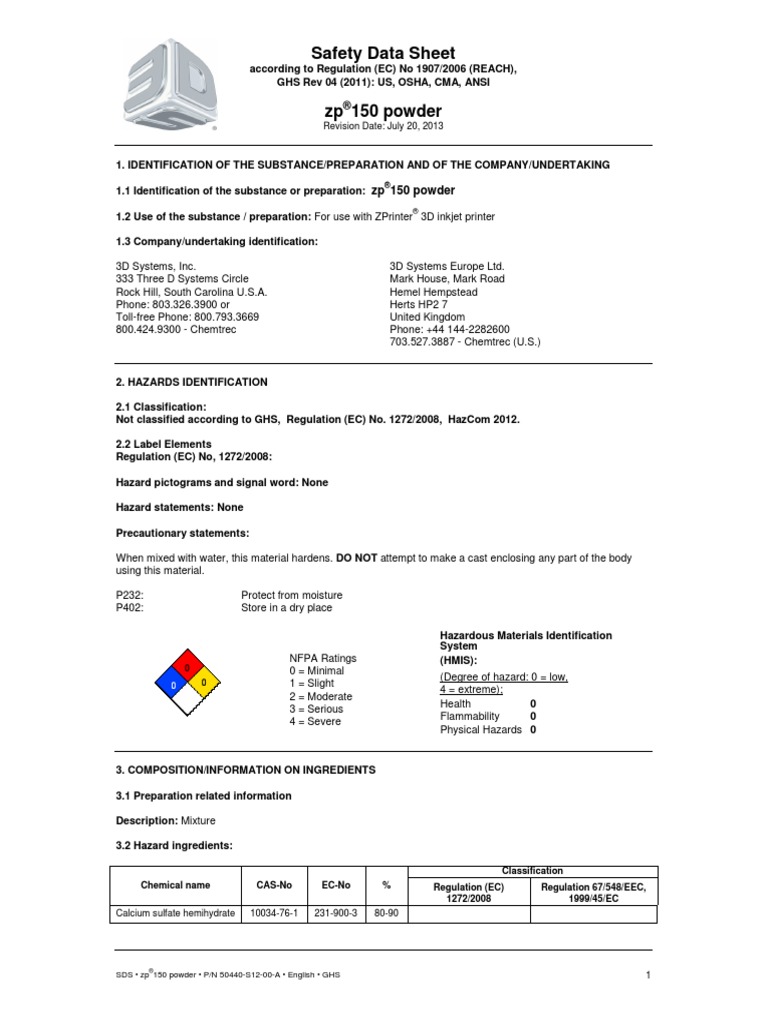 2309 - 50440-S12-00-A, SDS GHS, English, zp150 Powder PDF | PDF ...