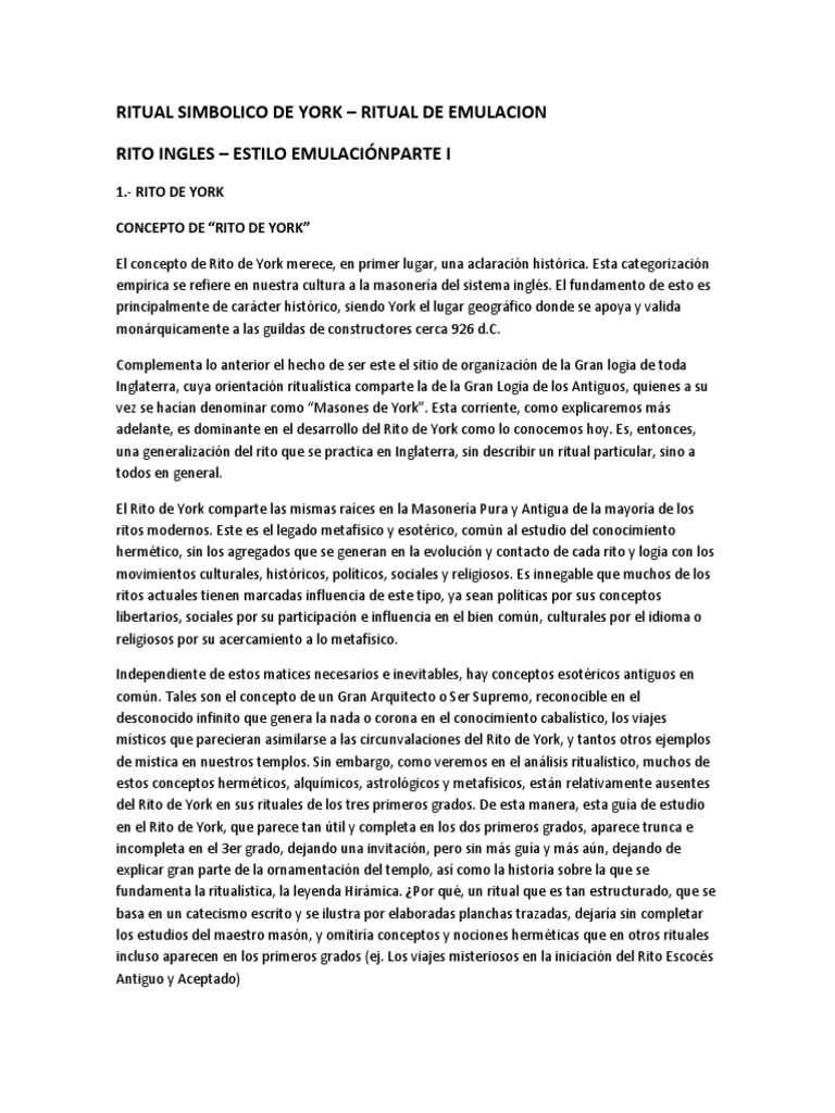 Ritual Simbolico de York - Ritual de Emulación (Inst ET) | PDF ...