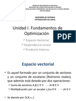 Unidad I. Fundamentos de Optimización: Espacio Vectorial Dependencia Lineal Producto Interno