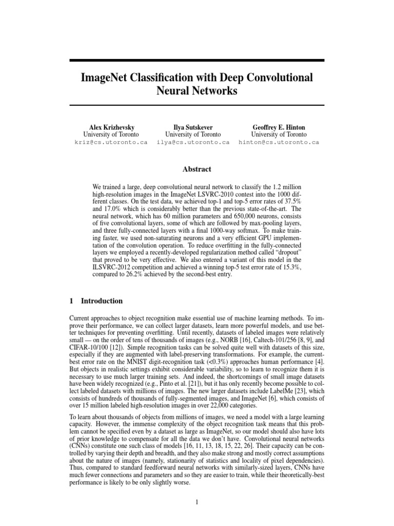ImageNet Deep CNN Classification Results | PDF | Artificial Neural ...