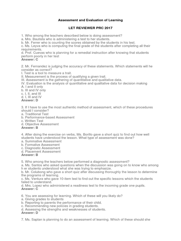 Assessment and Evaluation of Learning | PDF | Educational Assessment ...