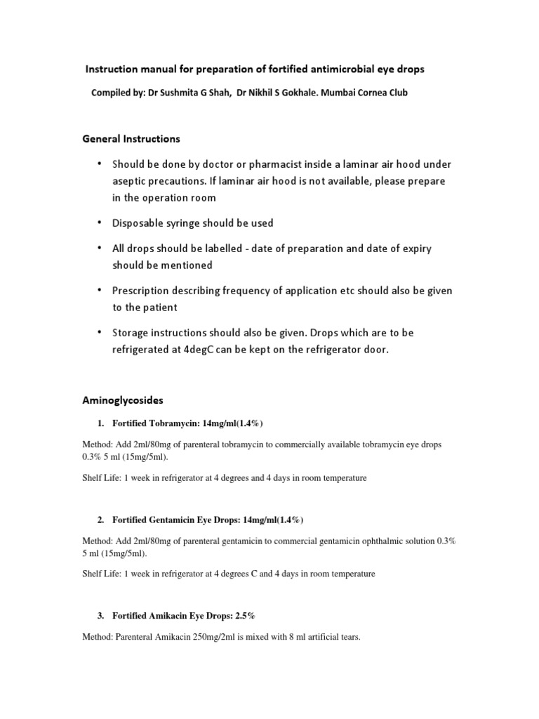 Fortified Antibiotic Eye Drops PDF Medical Treatments Drugs