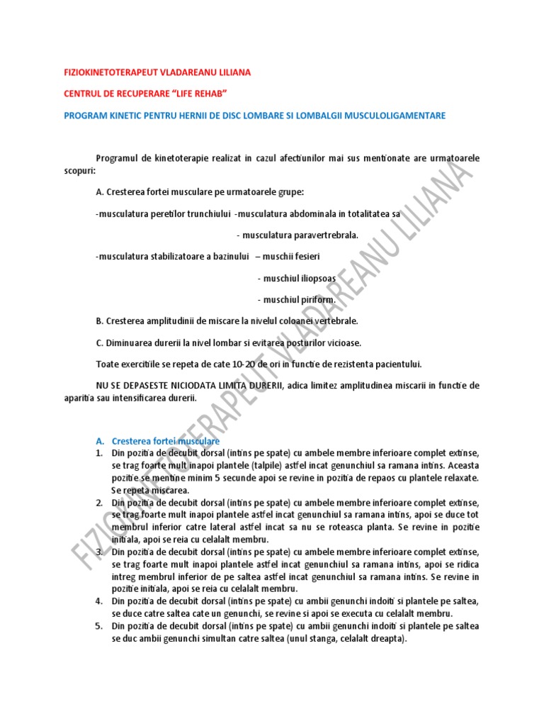 Program Kinetic Pentru Hernii de Disc Lombare Si Lombalgii ...