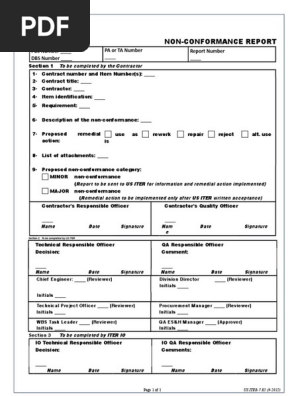 QA Non Conformance Report Word Template Free Download