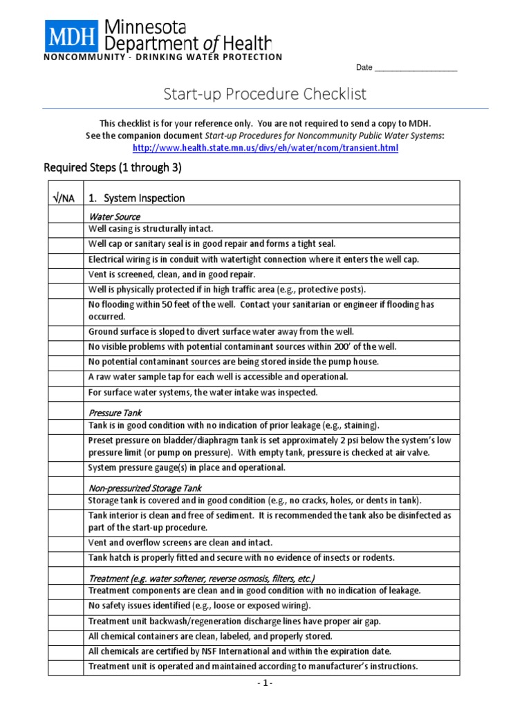 Checklist PDF Water Supply Network Pump