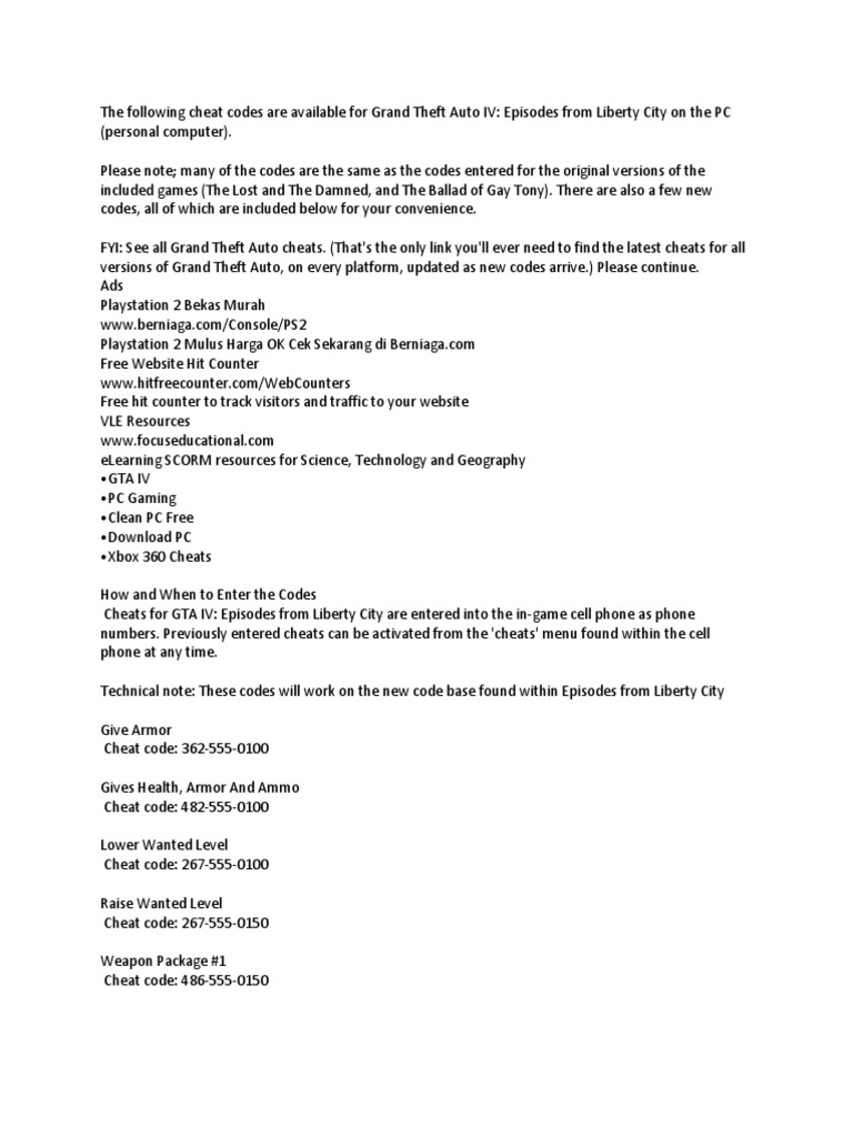 Cheat Gta Iv Lc Video Game Design Video Game Development