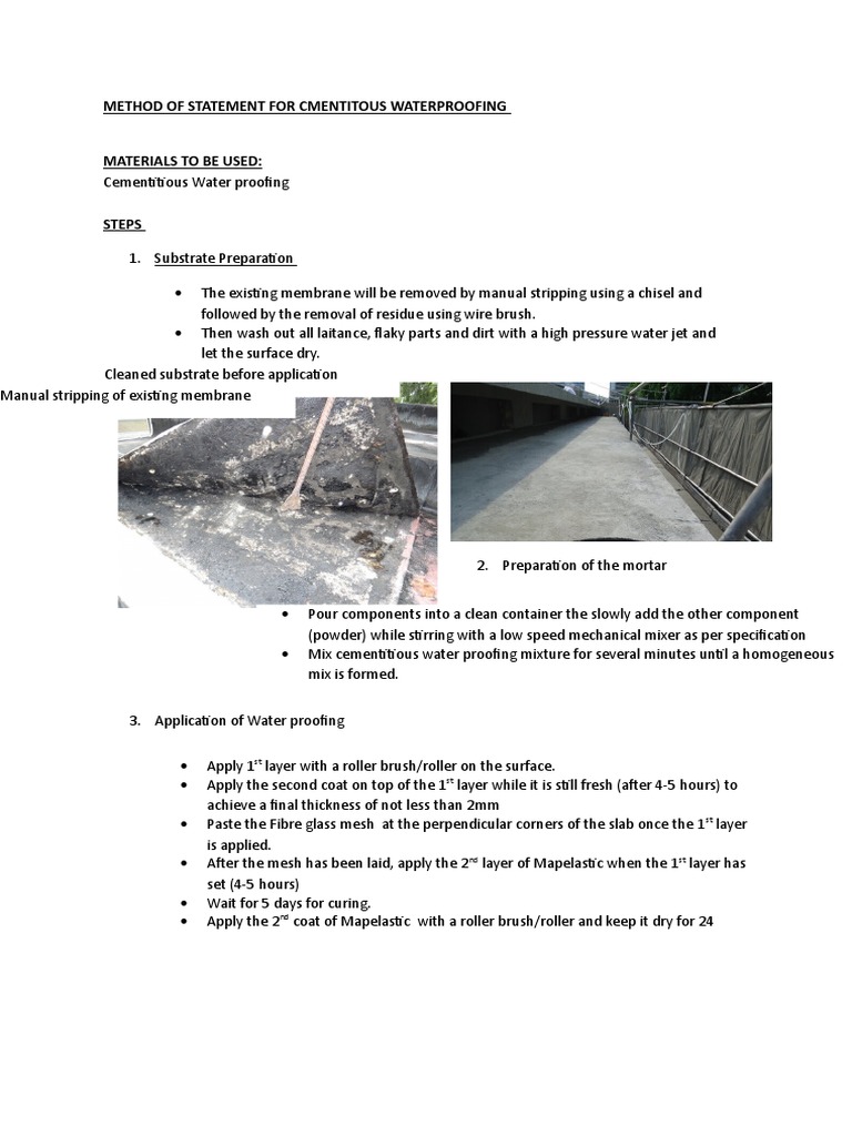 Cementitious Waterproofing Method Statement | PDF