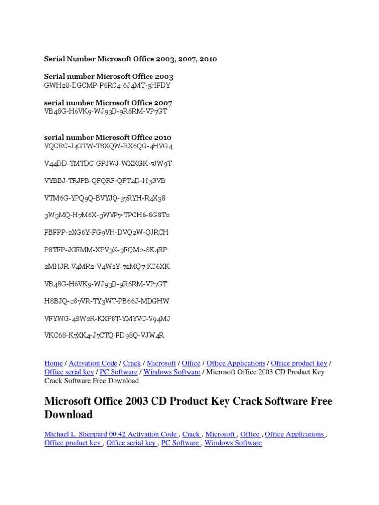 Serial Number Microsoft Office 2003 | PDF | Microsoft Office | Microsoft  Windows