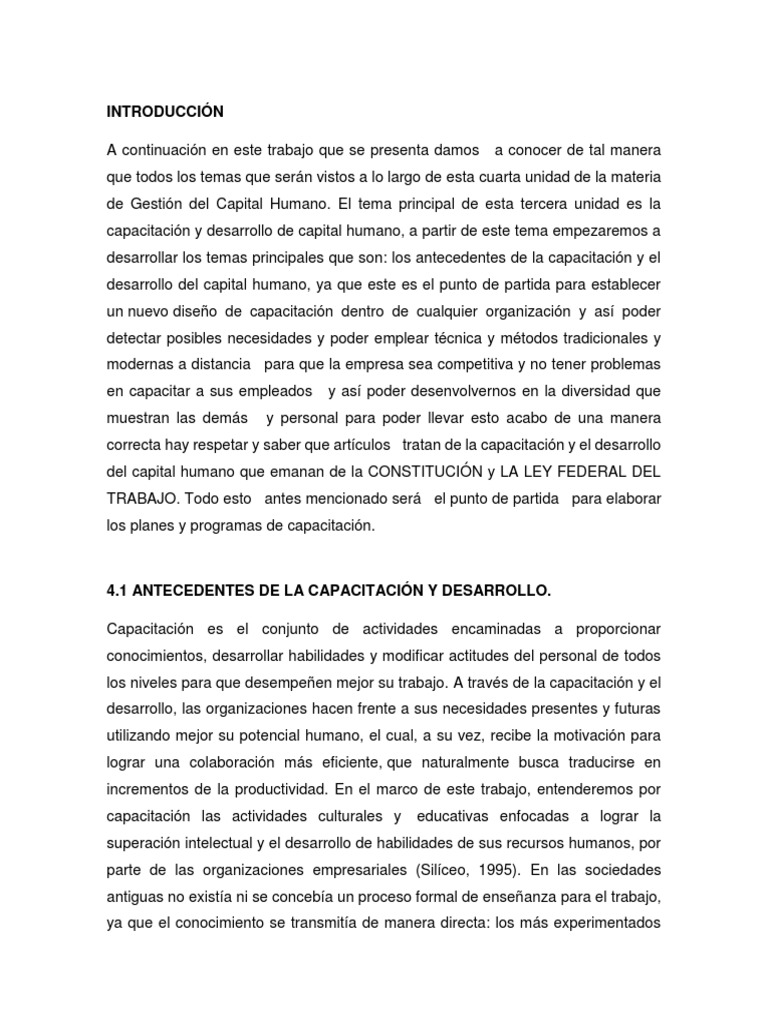 Unidad 4 Capacitacion Y Desarrollo Del Capital Humano Pdf Recursos