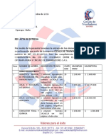 Acta de Entrega con relación al contrato de compraventa No. 206 de 2016