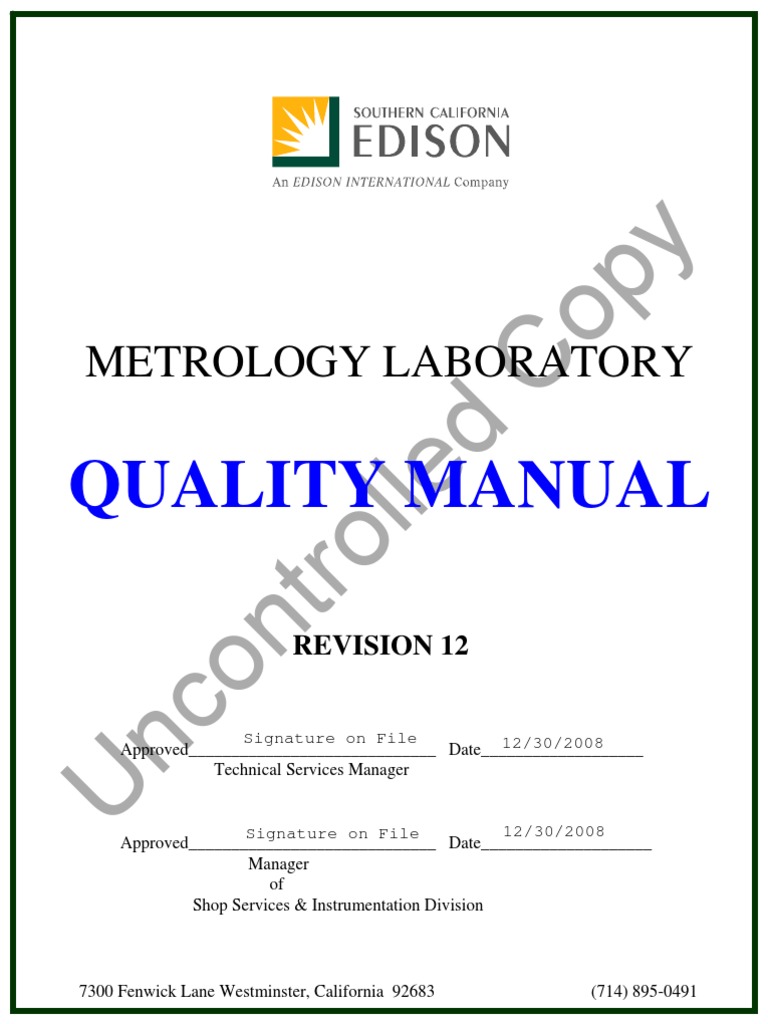 Metrology Lab Quality Manual Overview | PDF | Metrology | Calibration