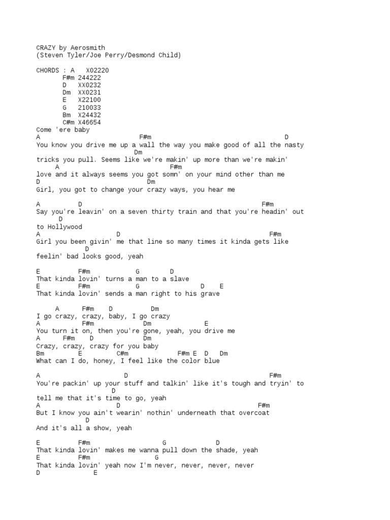 Fastest Crazy Aerosmith Chords