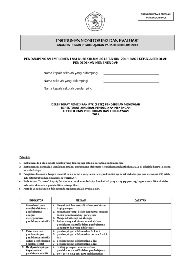 A.1. Instrumen Monev Pembelajaran K13 | PDF