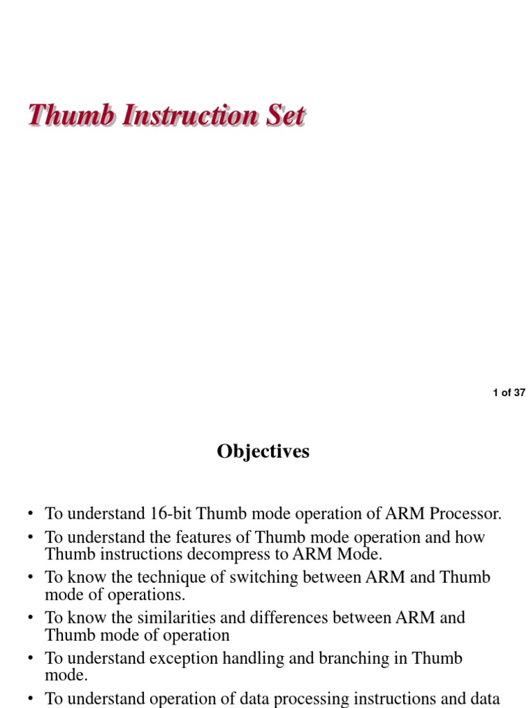 An Overview of the Thumb Instruction Set for ARM Processors PDF Arm