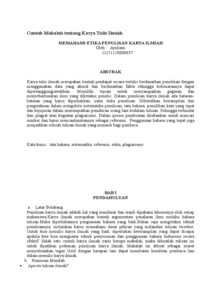 Contoh Makalah Tentang Karya Tulis Ilmiah