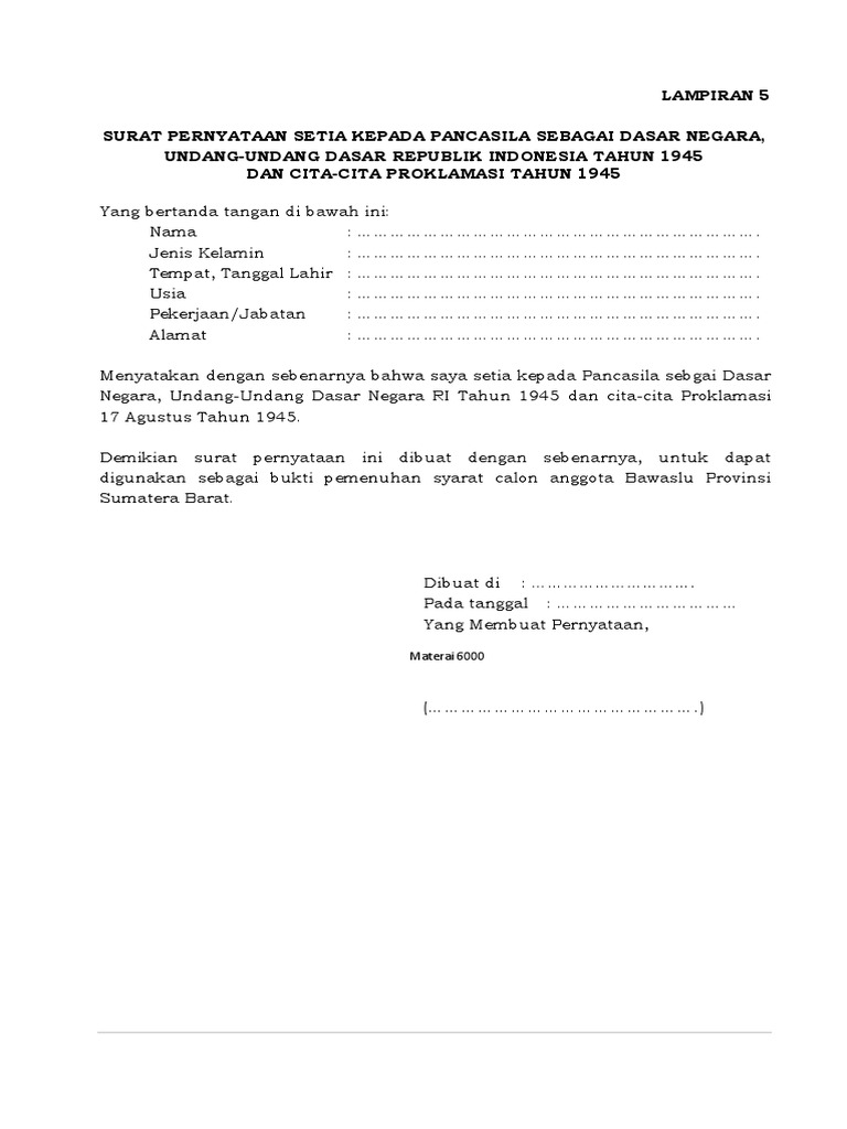 1 4 Surat Pernyataan Setia Kepada Pancasila