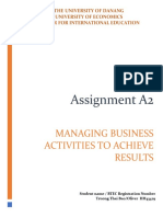 Assignment A2: Managing Business Activities To Achieve Results