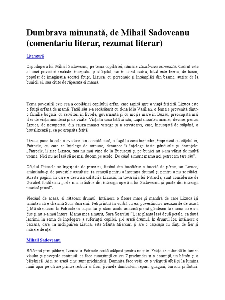 Dumbrava Minunata Rezumat Scurt Dumbrava Minunata | PDF