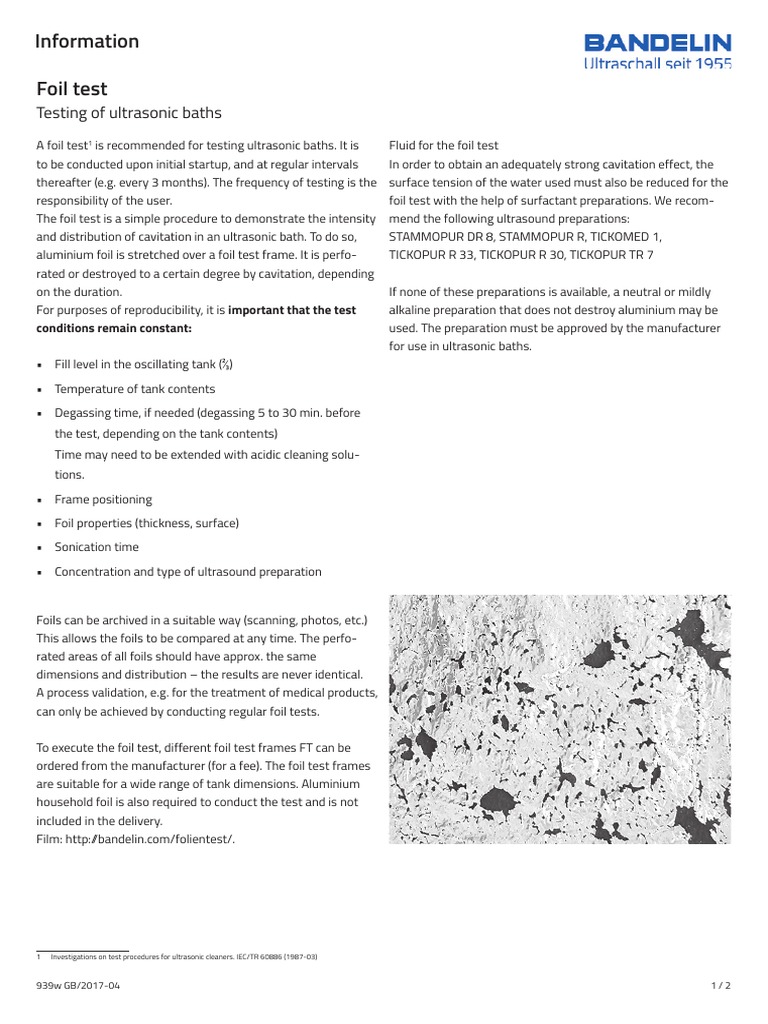 Foil Test GB Bandelin PDF Ultrasound Chemistry