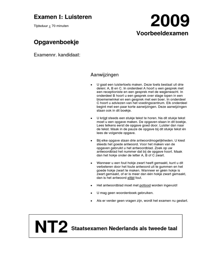Examen NT2 Programma I Luisteren 2009 | PDF