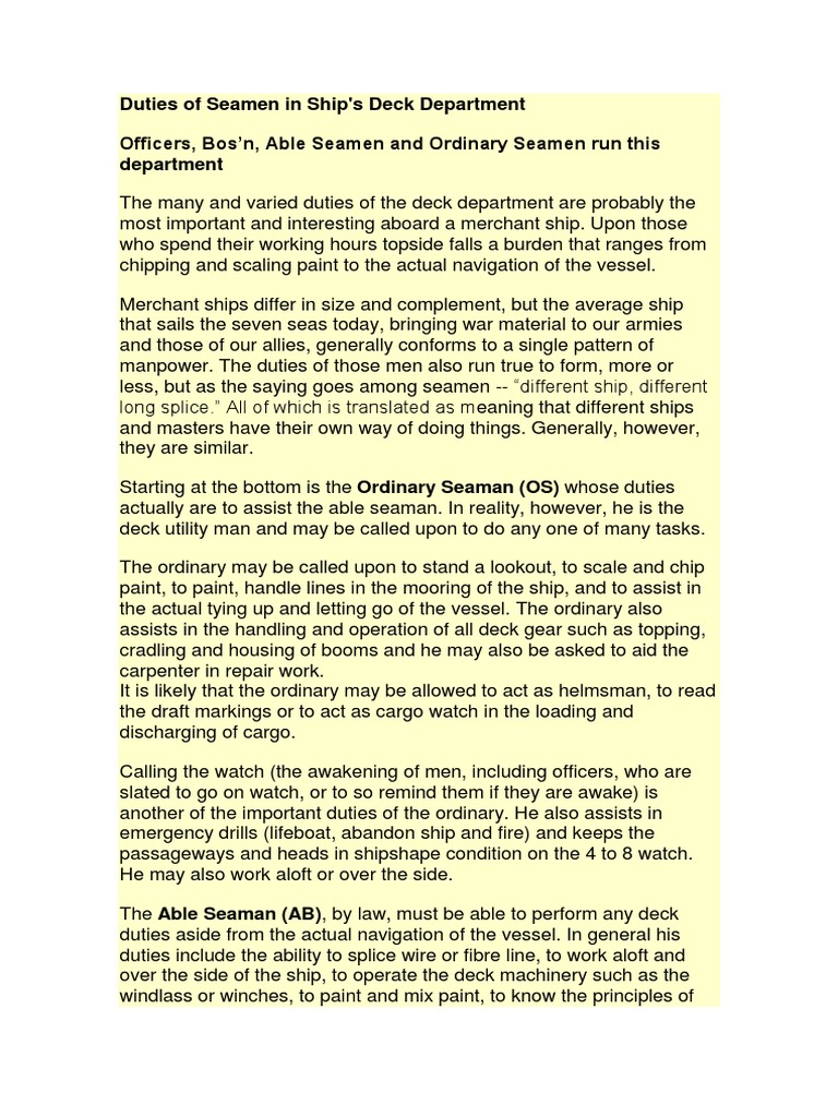Duties of Ordinary Seamen Explained | PDF | Sea Captain | Sailor