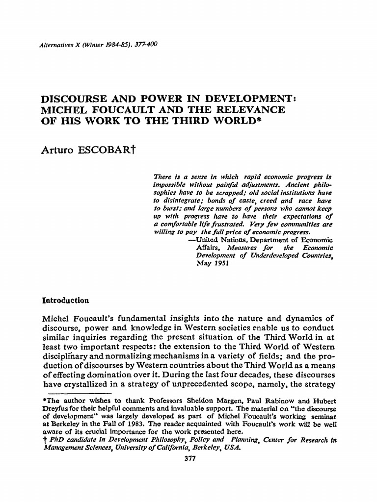 Foucault's Discourse and Power in Development | PDF | Discourse ...