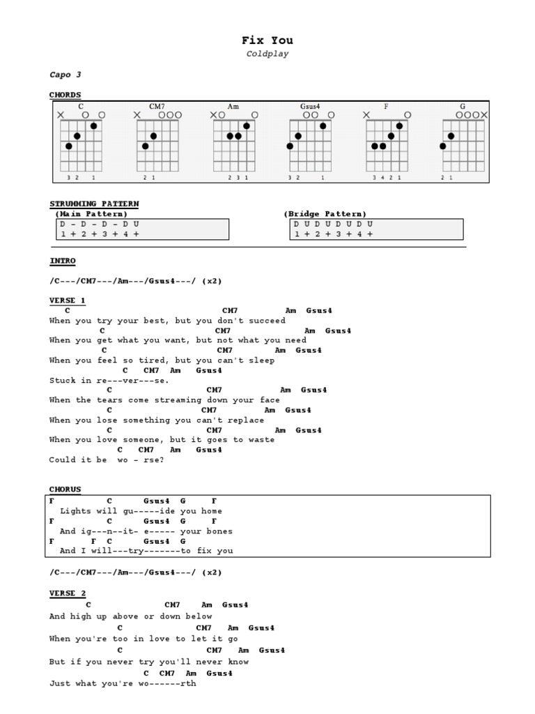 Coldplay i will try to fix you Coldplay Fix You Sheet Music Pdf Free Score Download