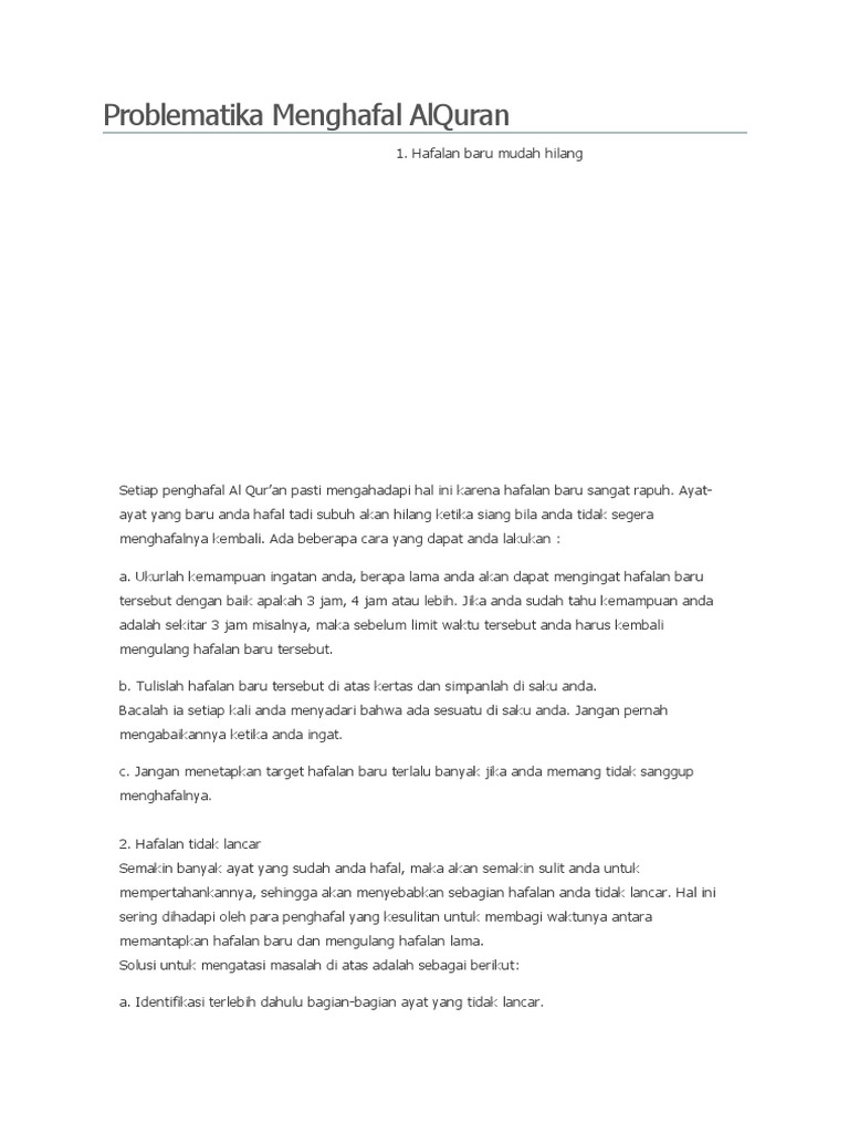Problematika Menghafal Alquran Pdf