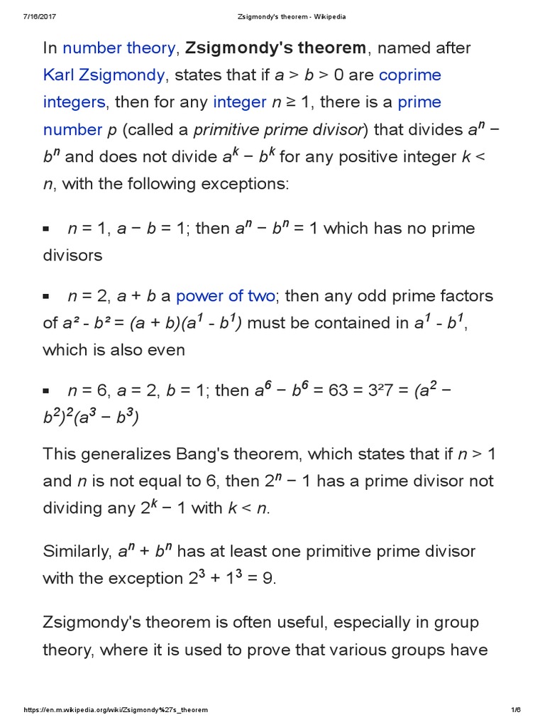 Zsigmondy's Theorem | PDF | Prime Number | Numbers